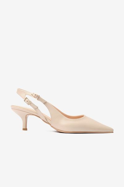 Seniorah Beige Skin Double Buckle Women's Heeled Shoes