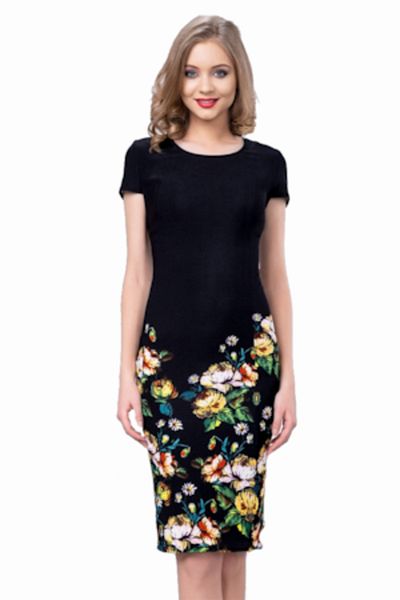 Gosse Midi Spring Flowers Dress, Black, Size 40