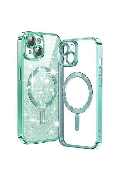 SKYDDAR INNOVATION Case for IPhone 15 Plus, Luxury Glitter Magsafe, Antishock, Light Green, sticker set