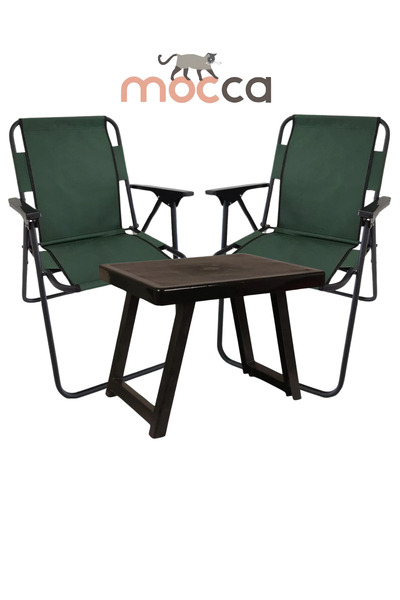 Bofigo 50 X 40 Cm Antresit Plastik Katlanır Masa 2 Adet Katlanır Sandalye Kamp Seti Bahçe Takımı Yeşil
