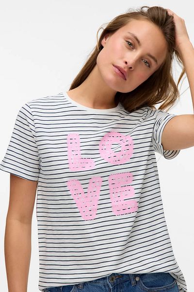 Vero Moda تي شيرت Vmsımone نسائي بأكمام قصيرة 100% قطن 10328170 إكرو