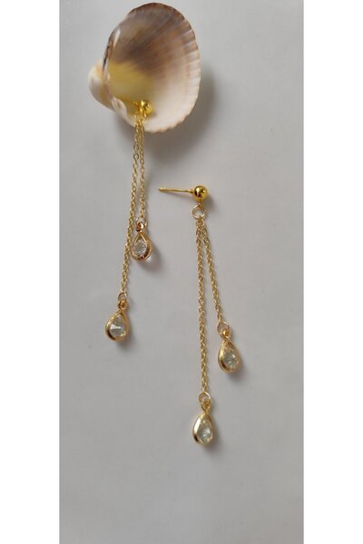 MYSTERY TAKI AKSESUAR Zircon Drop Long Chain Earrings