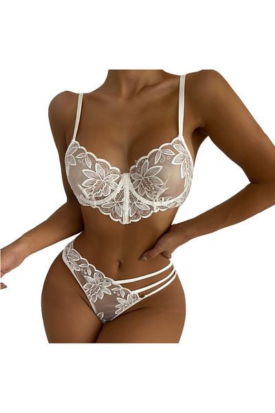 OBRO Set of 2 erotic lingerie, sexy lingerie for women, made of lace, white