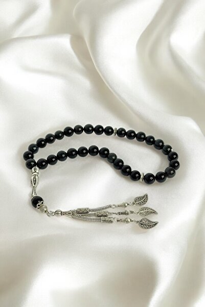 Elifsu Jewelry مسبحة صلاة من حجر العقيق الأسود الطبيعي