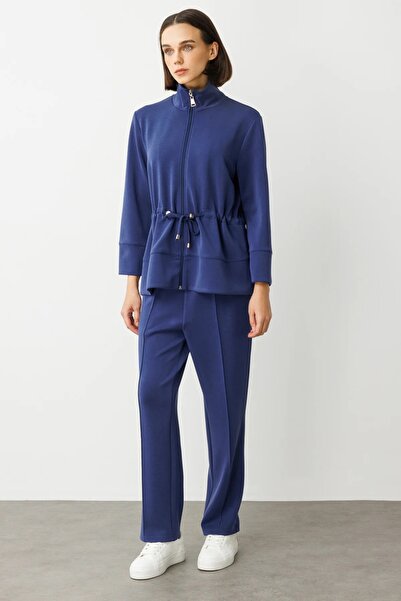 ON Beli Bağcıklı Dik Yaka Ceket Indıgo 54382