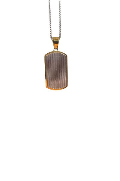 İNTERTAKI Gold Color Steel Men's Necklace |   Modern Plate Design with Vertical Lines |   Non-Tarnish & Stylish Gift Option