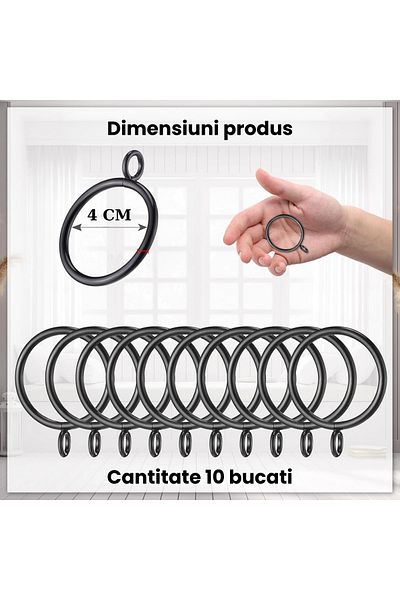 HASEPE Set of 10 Curtain Rings Home Sweet Paradise, Diam 4 cm, Plastic, Grey