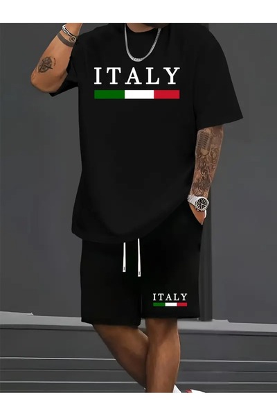 LOTS MODA Υψηλής ποιότητας ιταλικά ανδρικά καλοκαιρινά ρούχα με στάμπα και κο...