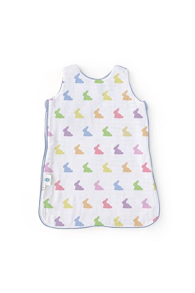 DEUX LAPINS 100% Cotton Muslin Baby Sleeping Bag 0.5 Tog - Rainbow Lapin Blue - Multicolored Rabbits 0-6 Months