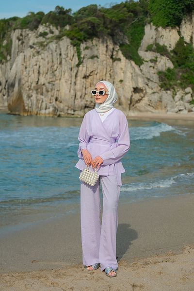 LOCCO Set de damă Seersucker Liliac