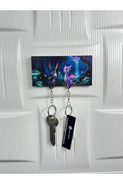 karbonsoft Eşek Ve Ejderha Temalı Mor Ejderha Ve Kale Ahşap Anahtarlık - Dünyası