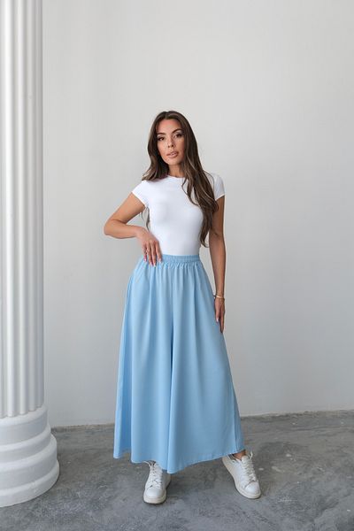Hatun Atila Wide Cut Flared Double Crepe Trouser Skirt with Elastic Waist - Ice Blue