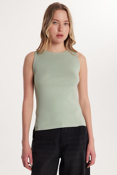 Tudors Bluză de bază, simplă, din țesătură modală, slim fit, cu decolteu, mentă