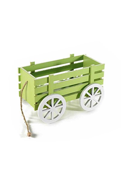 Decorer Πράσινο διακοσμητικό ξύλινο καρότσι 24 εκ. x 13 εκ. x 15 εκ.