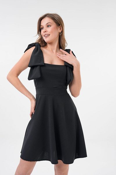 vuvutasarım Lycra Crepe Fabric Straps Connectable Strapless Neckline A-Line Flared Cutout Black Evening Dress 2030