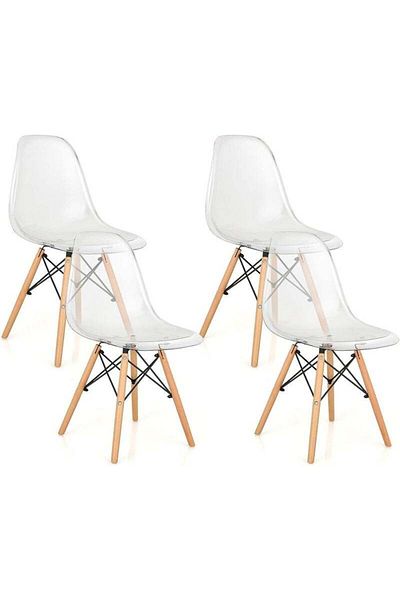 Taimi Pack of 4 Modern Style Plastic Dining Chair Mid Century Modern DSW Chair, Shell Lounge ,Clear