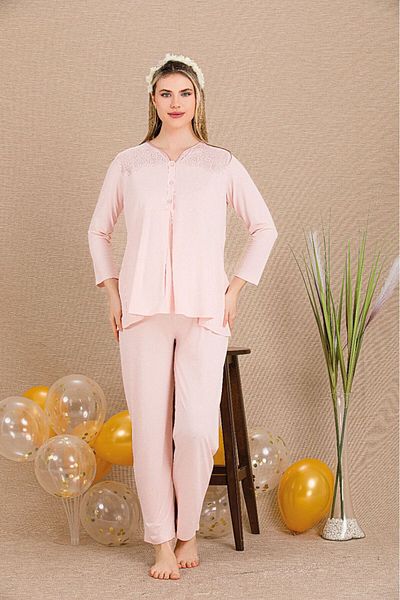 LADY'ES Pink Lace Detailed 3-Piece Maternity/Pregnancy Set with Dress