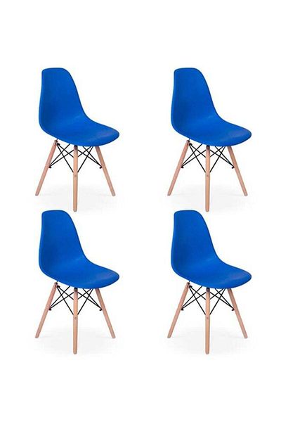 Taimi Pack of 4 Modern Style Plastic Dining Chair Mid Century Modern DSW Chair, Shell Lounge ,Blue
