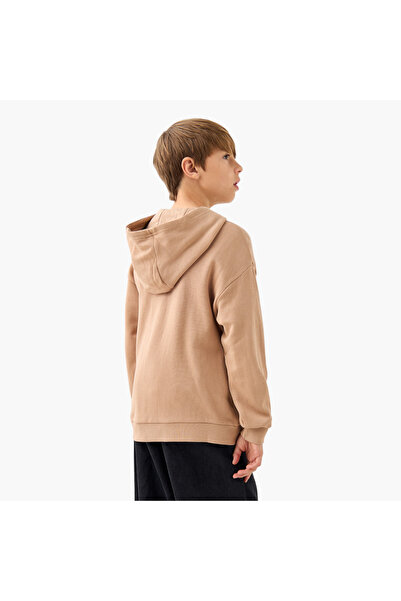 Juniors Solid Hooded Sweatshirt With Long Sleeves And Zip Closure