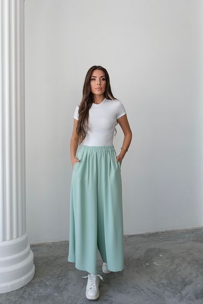 Hatun Atila Wide Cut Flared Double Crepe Trouser Skirt with Elastic Waist - Water Green
