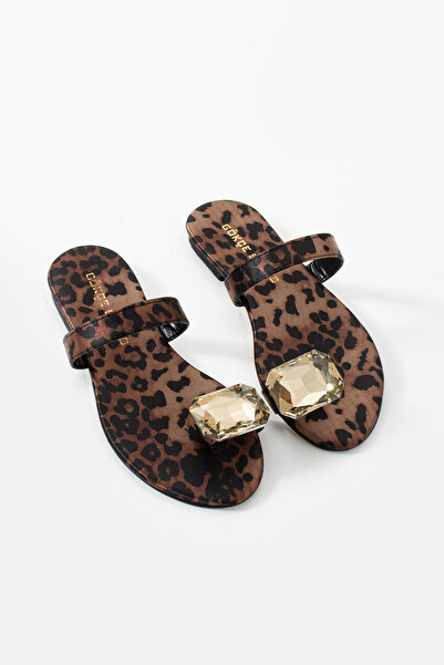 Gökçe Shoes Erica Kahve Taba Tek Taş Parmak Arası Kadın Terlik