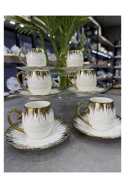 Doğudeko Paçi Luxury Porcelain Cup Set White Gilded