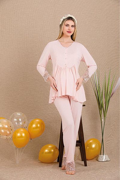 LADY'ES Pink Lace Detailed 2-Piece Maternity/Set