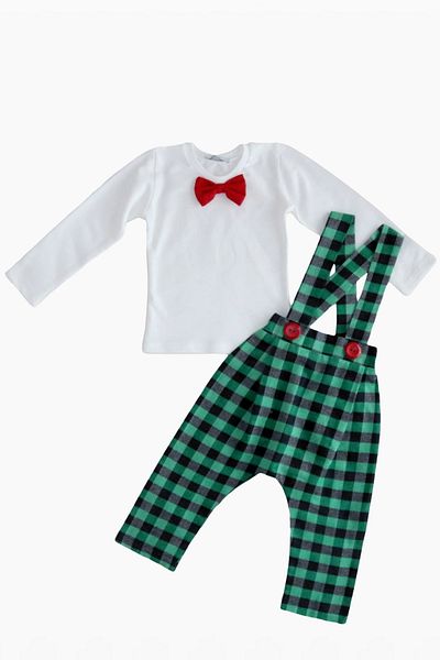 Parla Kids Baby Boy Sapphire Plaid Bow Tie Bodysuit