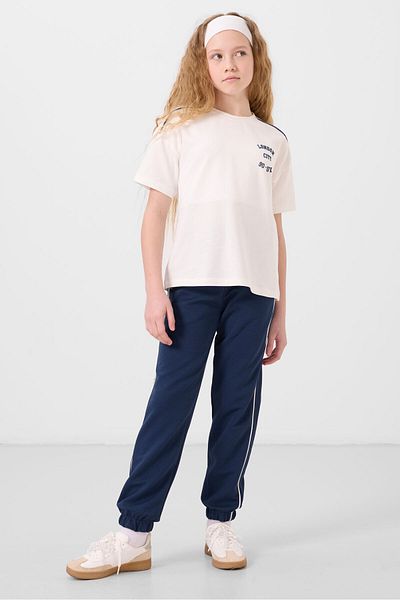 TOMMY LIFE Ecru-Parliament O Neck εμπριμέ με λαστιχένιο παντελόνι Standard Fit για κορίτσια - 75186