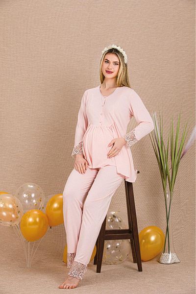 LADY'ES Pink Lace Detailed 2-Piece Maternity/Set
