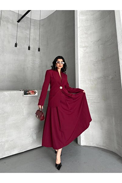 ZF BUTİK Gold Buttoned Skirt Suit
