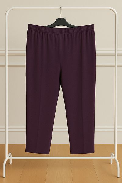 FATELLA Women's Mother Elastic Waist Comfort Comfortable Fit Front Striped Combed Cotton Trousers