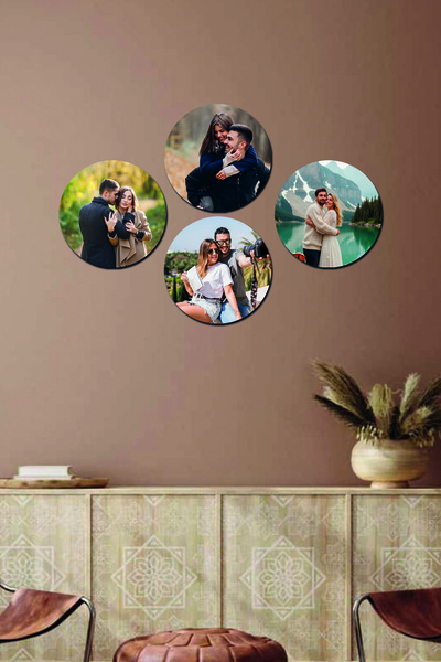 Fotomcity Kişiye Özel 4 Fotoğraflı Yuvarlak Mdf Tablo