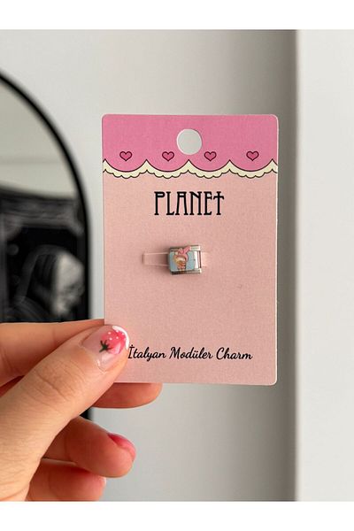 Planet Butik Italian Charm with Pink Rabbit Card