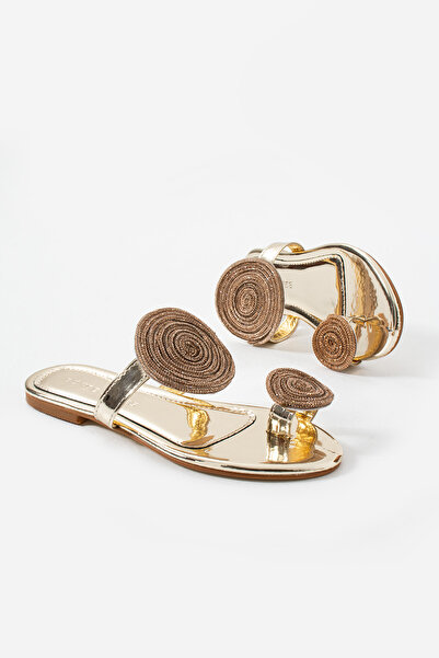 Gökçe Shoes Necha Gold Rugan Sonsuz Toka Detay Kadın Parmak Arası Terlik