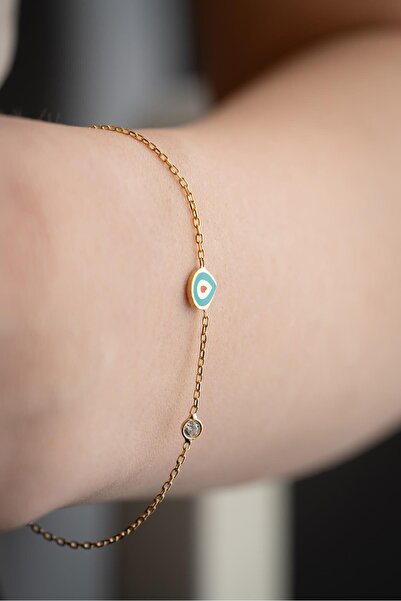 Nereze 925 Ayar Gümüş Gold Kaplama Tektaş Detay Minimal Damla Model Bileklik