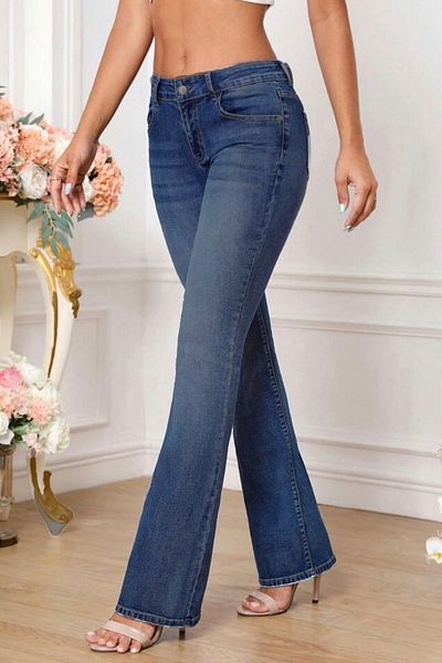 CEDY DENIM Pantaloni de înaltă calitate pentru femei, cu 5 buzunare, cu talie joasă, cu picioare spaniole, SkinnyFit, elastici, C619-albastru