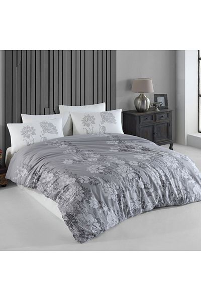 Majoli Bahar Home Collection Double Bed Linen, 100% Cotton Ranforce, 144 Tc, 4 Pieces, Grey, Vectra Grey