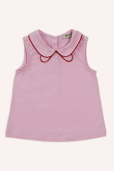 Panço Kız Bebek Yaka Detaylı Pembe Tişört