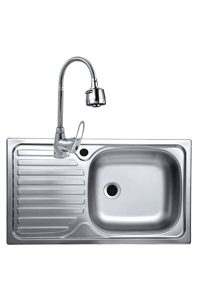 Italbox Set chiuvetă anticalcar din oțel inoxidabil + baterie cu cioc flexibil, 43,5x76 cm, cuvă dreapta