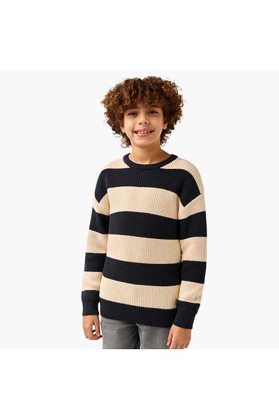 Juniors Striped Crew Neck Pullover With Long Sleeves
