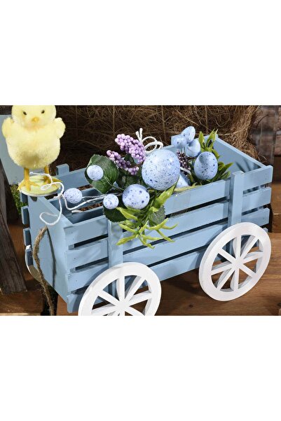 Decorer Decorative Wooden Trolley Blue 24 x 13 x 15 H cm