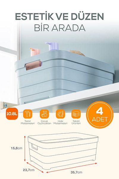 Vienev Cutie de depozitare 4 bucăți de 10,8 litri albastru