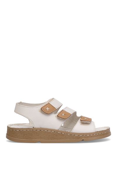 Mammamia D25Ys-2450 Women Genuine Leather Flat Sandals Bone