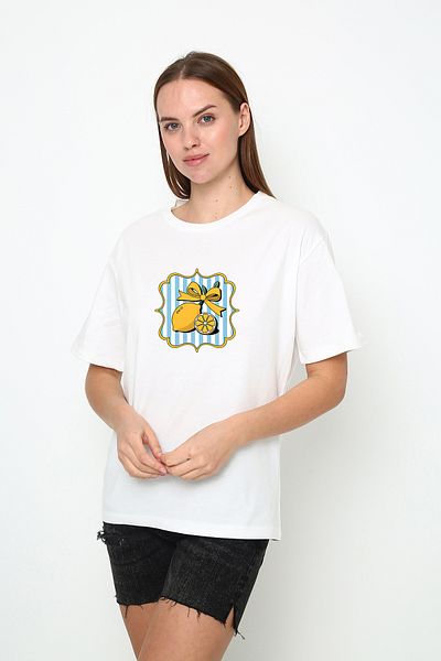 Oasis Women's Oversize Lemon Bow Crew Neck T-Shirt