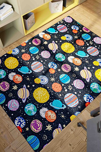 Serente Home Gezegen Desenli Anti-bakteriyel Kaymaz Taban Şönil Siyah Renkli ...