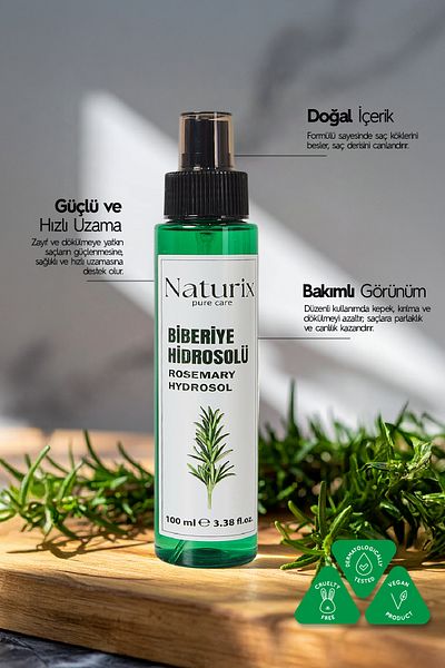 Naturix Rosemary Water 100% Natural, Anti-Hair Loss and Hair Growth Supporting Hair Tonic - 100 ml