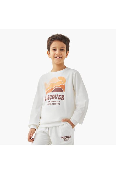 Juniors Slogan Print Sweatshirt With Long Sleeves