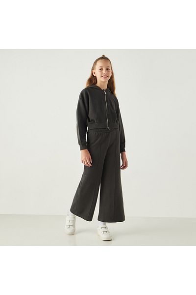 Juniors هودي سادة بسحاب وأكمام طويلة