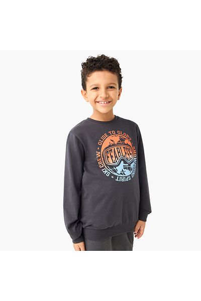 Juniors Graphic Print Crew Neck Sweatshirt With Long Sleeves